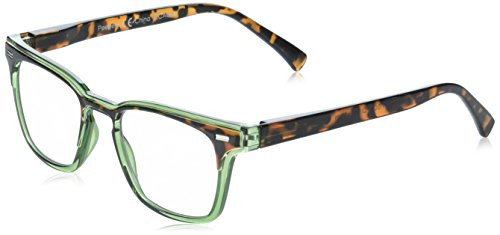 Peepers by PeeperSpecs Strut Square Reading Glasses, Green/Tortoise-Focus Blue Light Filtering Lenses, 48 mm Plus 1.25