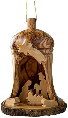 EARTHWOOD FINE WOOD PRODUCTS E-09b Olive Wood Bell Nativity Ornament, Brown