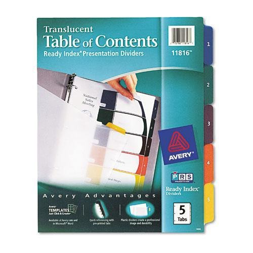 Avery 11816 Ready Index Table/Contents Dividers, 5-Tab, Letter, Assorted, 5/Set