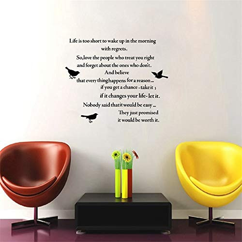 Guduis Wall Sticker Removable Vinyl Mural Decal Quotes Art Poem Quotes Life is Too Short. Wall Sticker Inspirational Lettering Words for Home Living/Study Room Decor
