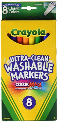 Crayola Ultra-Clean Washable Markers, Color Max, Fine Line Classic Colors 8 Ea (Pack of 2)