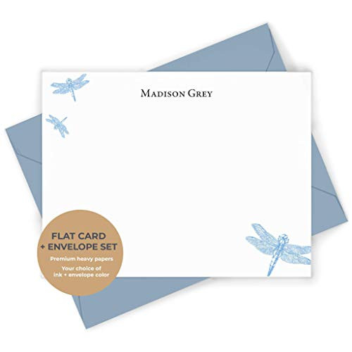 DRAGONFLY FLAT - Personalized Stationery Set - Custom Printed Nature Note Cards, Women's Notecards and Envelopes, Stationary