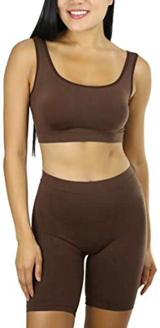 ToBeInStyle Women's Trendy Seamless Bra and Short Set - Deep - S/M