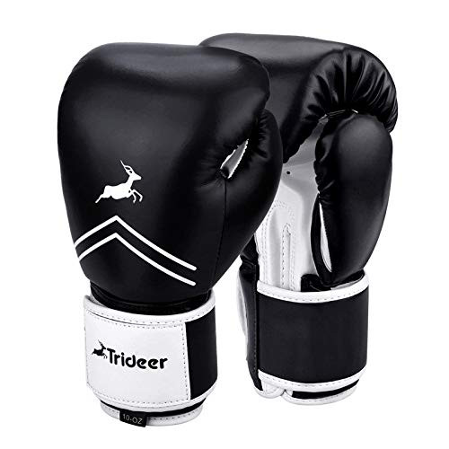 Trideer Pro Grade Boxing Gloves, Kickboxing Bagwork Gel Sparring Training Gloves, Muay Thai Style Punching Bag Mitts, Fight Gloves Men  and  Women (Black  and  White, 10 oz)