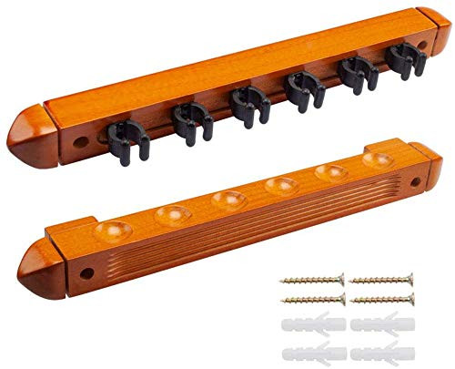 SJ Wall Cue Rack, Premium Billiard Pool Cue Stick Holder,Pool Cue Rack, Billiard Supplies 6 Cue Wall Mounted Billiard Stick Rack Wall Mount Hardwood Holder,Oak SJ Wall Cue Rack, Premium Billiard Pool Cue Stick Holder,Pool Cue Rack, Billiard Supplies 6 Cue Wall Mounted Billiard Stick Rack Wall Mount Hardwood Holder,Oak