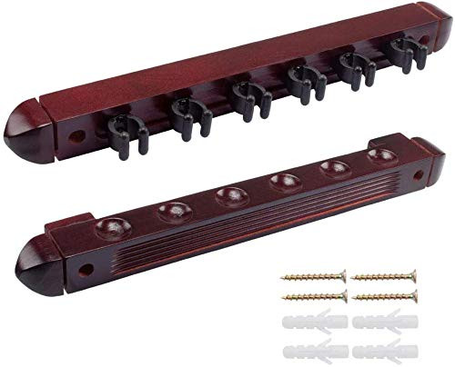 SJ Wall Cue Rack, Premium Billiard Pool Cue Stick Holder,Pool Cue Rack, Billiard Supplies 6 Cue Wall Mounted Billiard Stick Rack Wall Mount Hardwood Holder,Mahogany SJ Wall Cue Rack, Premium Billiard Pool Cue Stick Holder,Pool Cue Rack, Billiard Supplies 6 Cue Wall Mounted Billiard Stick Rack Wall Mount Hardwood Holder,Mahogany