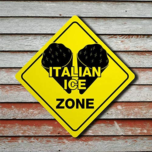 EricauBird Italian ICE Zone Funny Novelty Carnival Xing Sign Warning Signs Metal Sign Reflective, UV Protected,Weatherproof