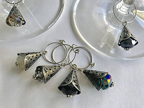 Wine Glass Charms, Champagne Glass Charm, Crystal identifiers Wine Glass Charms  Set of 6 Wine Charms, Handmade