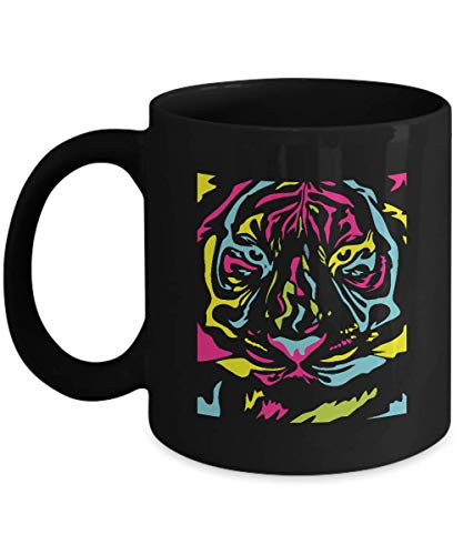 Candid Awe - Gifts for Neon Light Lovers:"Neon Tiger" - Neon Light, Lights, Glow, Colorful, Tiger - 11oz Black Mug Ceramic Coffee Cup