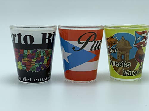 Puerto Rico Shot Glasses Map, Flag, Garita Set of 3