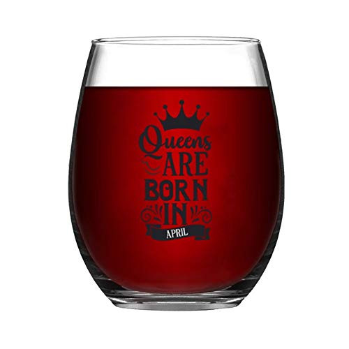 Queens Are Born in April Funny Stemless Wine Glass, Etched Wine Glass, Party Decorations Wines, Birthday Gift, Sandblasted, Engraved Wine Glass