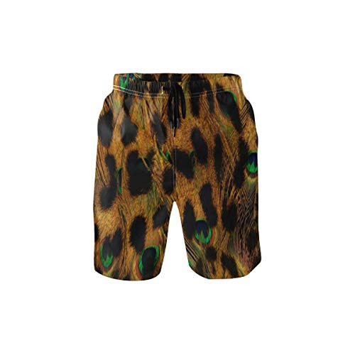 CaTaKu Peacock Print Leopard Swim Trunks Beach Shorts Summer Board Suits Quick Dry Mesh Lining for Men Swimming Bathing,S