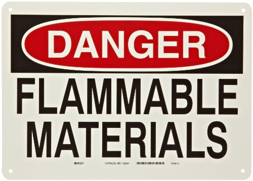 Brady 43244 10" Height, 14" Width, B-555 Aluminum, Black And Red On White Color Chemical And Hazardous Materials Sign, Legend "Danger, Flammable Materials" Brady 43244 10" Height, 14" Width, B-555 Aluminum, Black And Red On White Color Chemical And Hazardous Materials Sign, Legend "Danger, Flammable Materials"