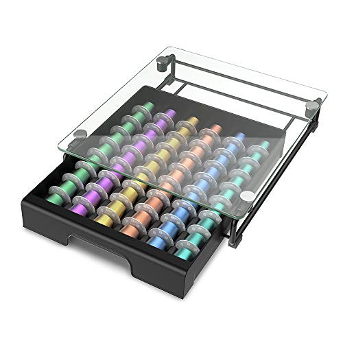 EVERIE Tempered Glass Top Holder Drawer Compatible with Nespresso Capsules Coffee Pods, Holds 54 Pods, Not Compatible with Vertuoline Pods