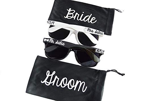 Bride Sunglasses and Groom Sunglasses Set with Bags by BellaCuttery for Honeymoon or Destination Wedding