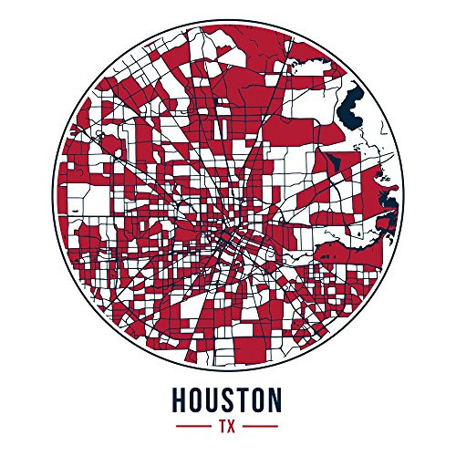 ArtsyCanvas Houston - Football Circle City Map - 12x12 Matte Poster Print Wall Art