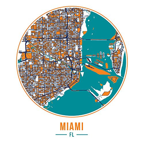 ArtsyCanvas Miami - Football Circle City Map - 12x12 Matte Poster Print Wall Art