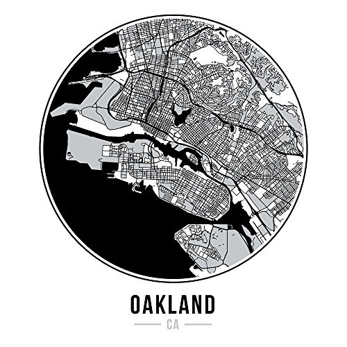 ArtsyCanvas Oakland - Football Circle City Map - 12x12 Matte Poster Print Wall Art
