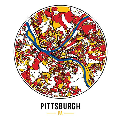 ArtsyCanvas Pittsburgh - Football Circle City Map - 12x12 Matte Poster Print Wall Art