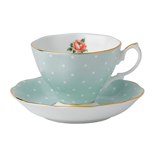 Royal Albert 8701026135 Polka Rose Formal Vintage Teacup and Saucer Boxed Set, 2 Piece