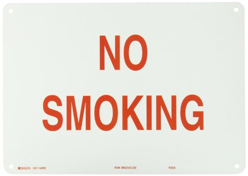 Brady 42695 14" Width x 10" Height B-555 Aluminum, Red on White "No Smoking" Sign