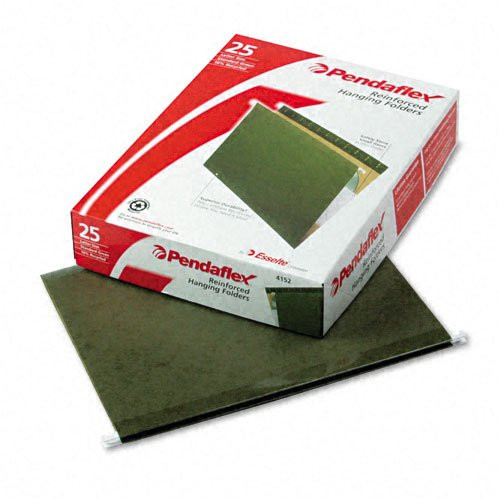 Pendaflex Reinforced Hanging File Folders, Untabbed, Kraft, Letter, Standard Green, 25/Box