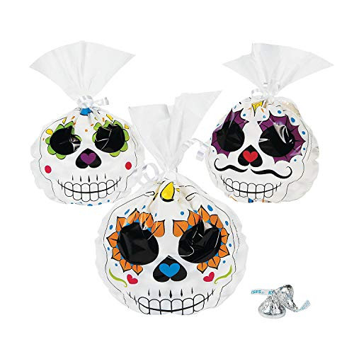Fun Express - Day Of The Dead Cello Bags for Halloween - Party Supplies - Bags - Cellophane Bags - Halloween - 12 Pieces