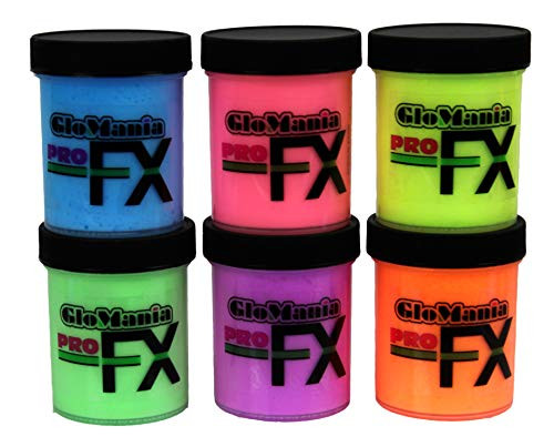 6 Color Set Daytime Visible Glow in The Dark Paint and UV Reactive Luminous Glowing 1oz