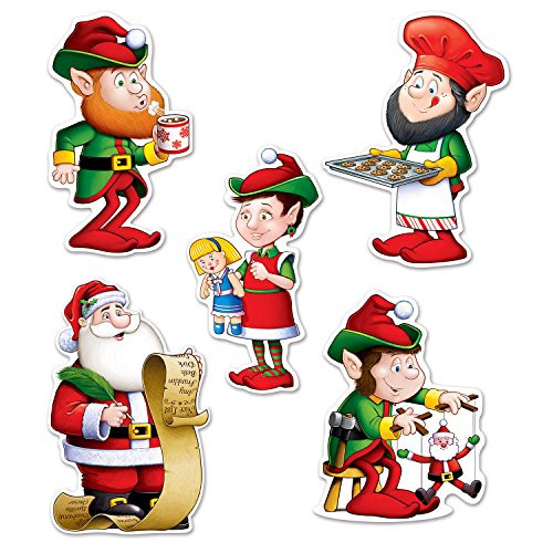 Beistle 22222 Mini Santa and Elves Cutouts, 5.5", 10 Cutouts In Package