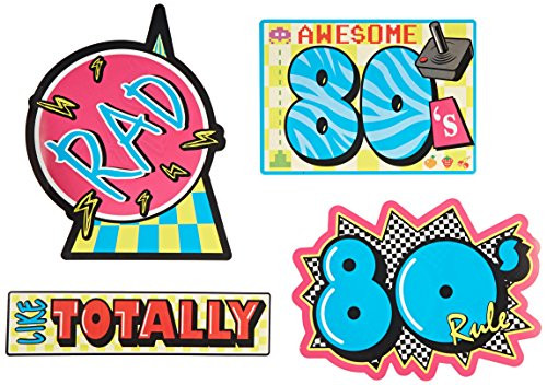 Beistle 54340 4-Pack Awesome 80's Cutouts, 16-Inch