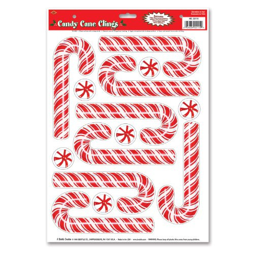 Beistle Candy Cane Clings, 12-Inch by 17-Inch Sheet