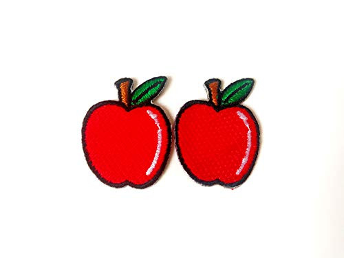 Tyga_Thai Brand Set 2 pcs. Mini Red Apple Cute Fruit Logo Jacket T-Shirt Sew Iron on Embroidered Applique Badge Sign Patch (Iron-RED-Apple-Fruit)