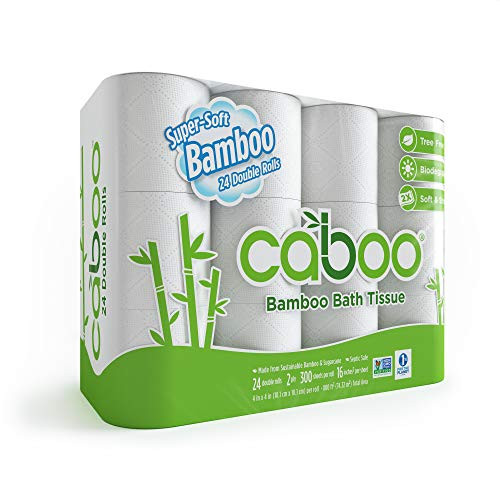 Caboo Tree Free Bamboo Toilet Paper with Septic Safe Biodegradable Bath Tissue, Eco Friendly Soft 2 Ply Sheets - 300 Sheets Per Roll, 24 Double Rolls