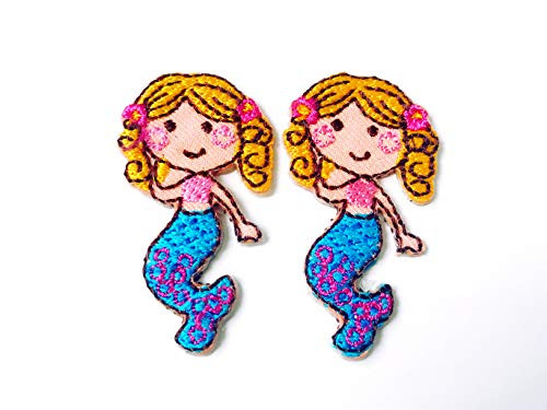 Tyga_Thai Brand Set 2 pcs. Mini Little Mermaid Cute Cartoon Jacket T-Shirt Sew Iron on Embroidered Applique Badge Sign Patch (Iron-Mini-Mermaid)