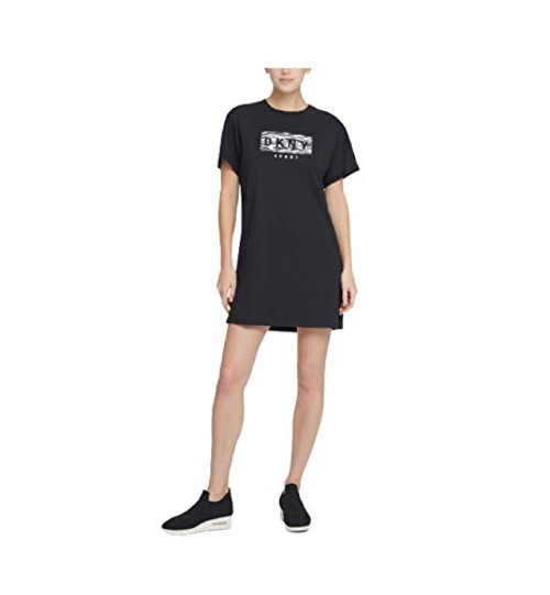 DKNY Sport Womens Cotton Printed-Logo T-Shirt Dress Small