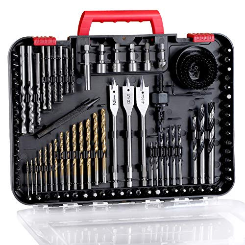 AVID POWER Drill Bit Set, Drill Bits for Metal, Wood, Masonry-100Pcs Titanium, High Speed Steel Drill Bit Screwdriver Bit Set with Storage Case