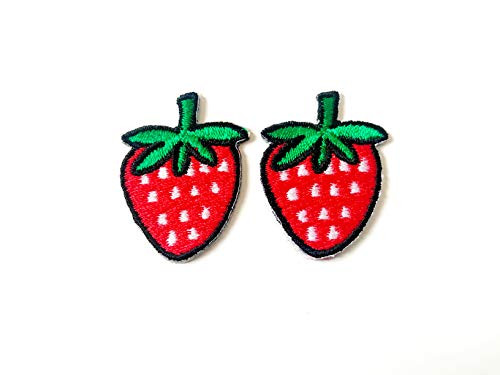 Tyga_Thai Brand Set 2 pcs. Mini Red Strawberry Cute Fruit Jacket T-Shirt Sew Iron on Embroidered Applique Badge Sign Patch (Iron-Red-Strawberry-Fruit)