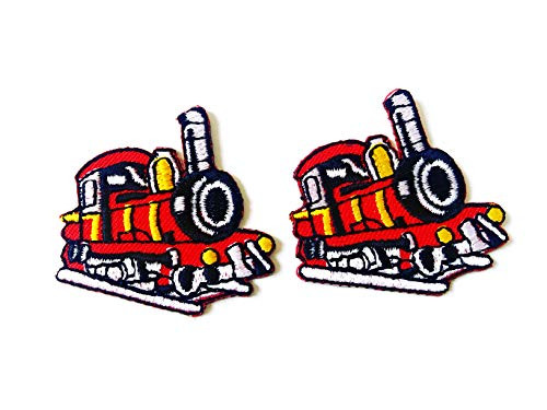 Tyga_Thai Brand Set 2 pcs. Mini Red Train Cute Cartoon Logo Jacket T-Shirt Sew Iron on Embroidered Applique Badge Sign Patch (Iron-Mini-RED-Train)