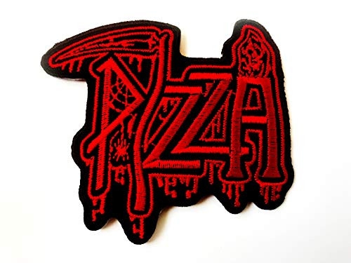 Tyga_Thai Brand Pizza Grim Reaper Skull Ghost God of Death Red Color Scythe Motorcycle Riding Rider Biker Vest Jacket Embroidered Sewing Iron on Patch (Iron-Pizza-Grim)