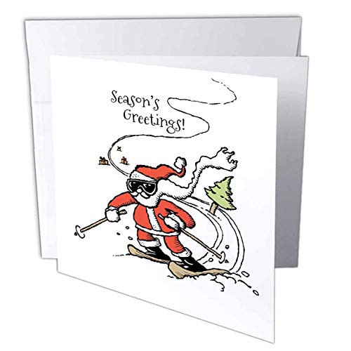 3dRose Alexis Design - Holidays Christmas - Santa Claus in red Skiing Fast Down The Slope. Seasons Greetings Gift - 12 Greeting Cards with envelopes (gc_320327_2)