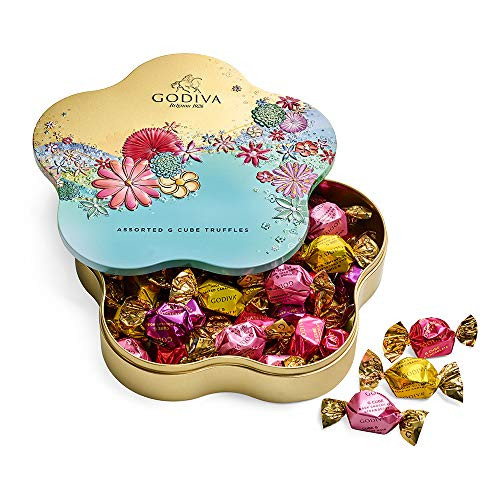 Godiva Chocolatier Spring Assorted G Cube Flower Tin 32 Pieces, Dark Chocolate, 9.1 Ounce
