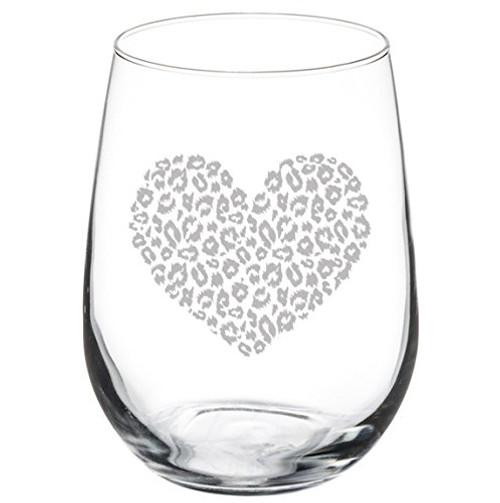 Wine Glass Goblet Leopard Print Love Heart (17 oz Stemless)