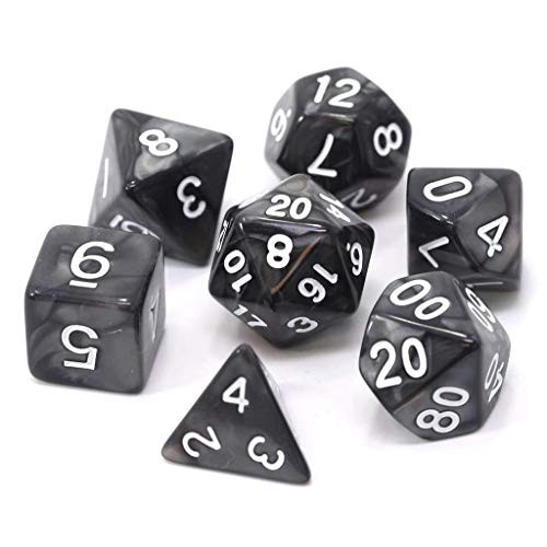 Poly RPG 7-Dice Set: Black Swirl with White