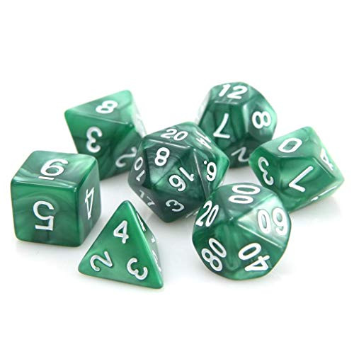 Poly RPG 7-Dice Set: Dark Green Swirl with White