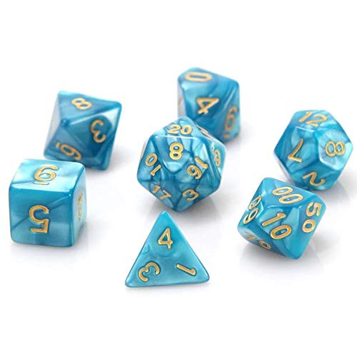 Poly RPG 7-Dice Set: Teal Swirl with Gold