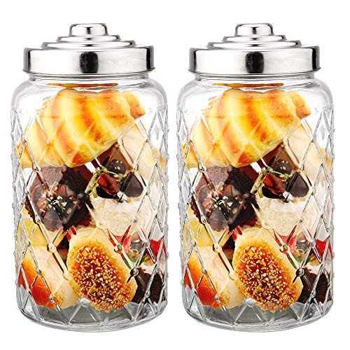 Daitouge 1 Gallon Glass Jars with Metal Lids, Glass Storage Jars Decorate for Home and Kitchen, Wide Mouth Candy Jar, Set of 2