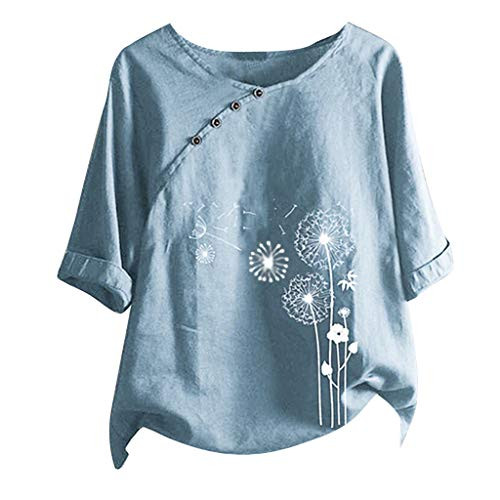 Pan hui Women's 3/4 Sleeve Cotton Linen Blouses Top T-Shirt Short Sleeve O-Neck Loose Casual Tee T-Shirt Tops