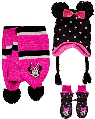 Disney Girls' Insulated Snow Glove Set  Minnie Mouse or Frozen Winter Hat, Scarf, and Mitten or Gloves (Toddler/Little Kid), Size Age 2-4, Minnie Mitten