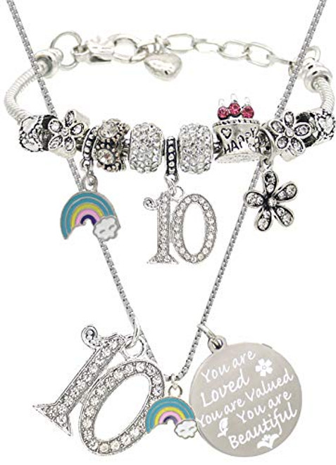 DoraDreamDeko 10th Birthday Decorations for Girls,10th Birthday Girl,Birthday Girl 10,10th Birthday Bracelet,10 Year Old Girl Gift Ideas,Jewelry for 10 Year Old Girls,10th Birthday Necklace Girls