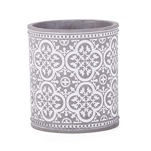 Kitchen Cooking Utensil Holders - Fine Embossed Cement Utensils Crock - Cement Utensil Container Kitchenware Flatware Organizer - Farmhouse Decor Utensils Caddy (Pattern 1)